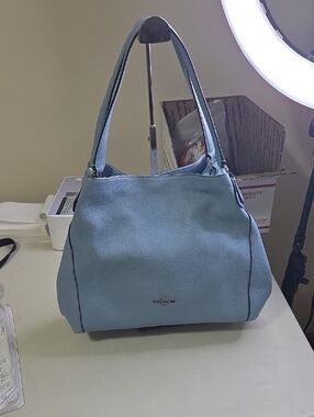 Coach Edie 31 Light Blue Pebbled Leather Shoulder Bag